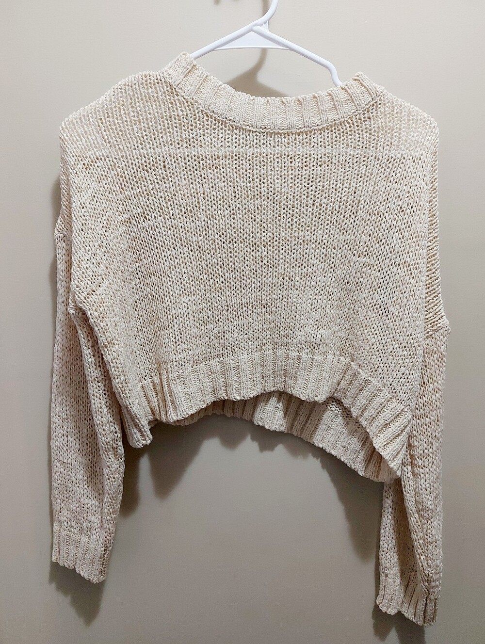 twik Cream Cropped Crewneck Sweater